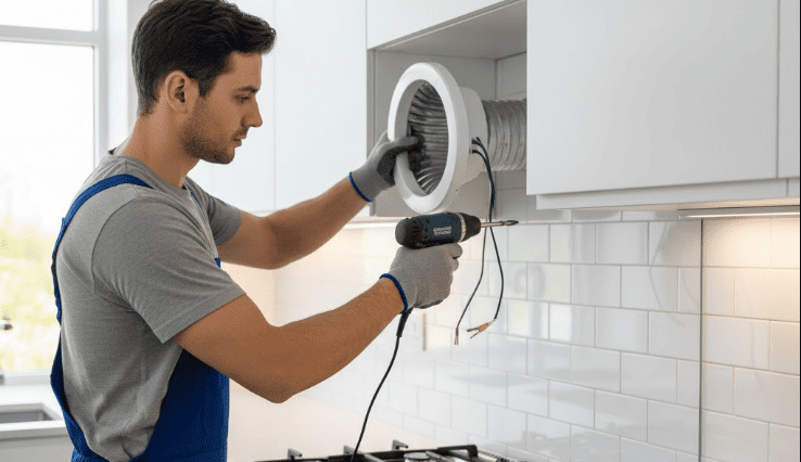 Замена  вытяжки вентилятора  в кухне в Минске
