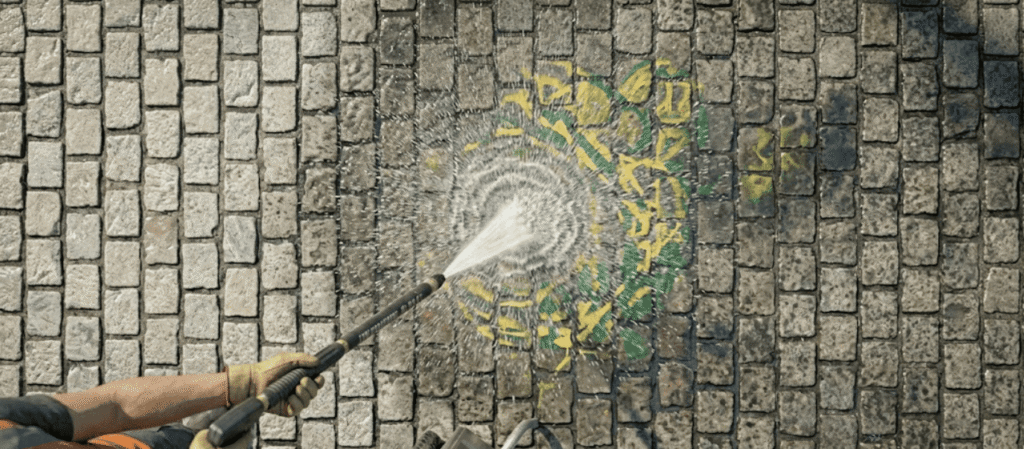 Мойка тротуарной плитки от краски в Минске и Беларуси